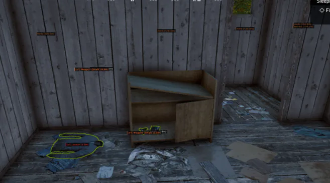 Deadside ESP showing loot box and weapon labels through walls